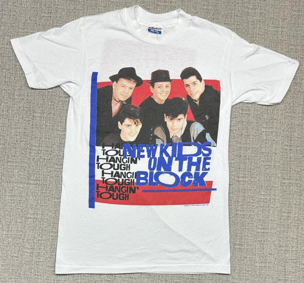 Vintage New Kids On The Block Shirt Sz S White Hangin' Tough 1989 Double Sided